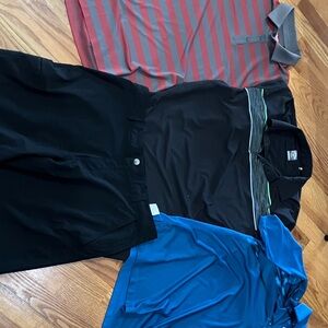 Columbia Men's Black Polo with Green Stripe and Blue Polo Set